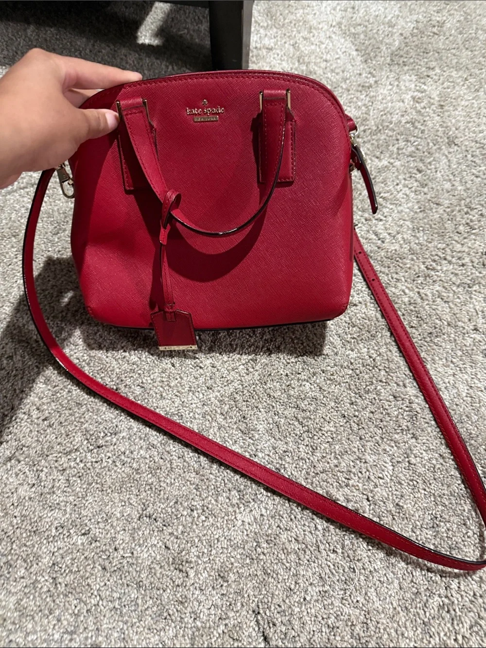 kate spade red dome satchel with gold hardware